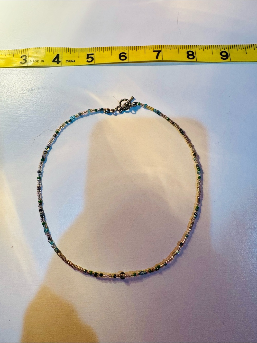 Handmade Delicate Seed Bead Choker Necklace in Green and Gold